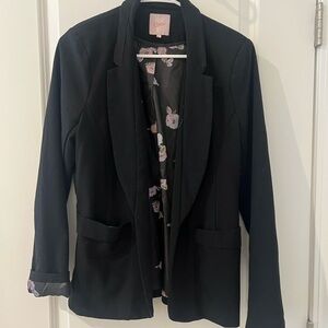 Candie's Black Women's Blazer with Floral Lining